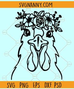 Chicken with flower crown SVG, Chicken Flowers svg, Chicken with floral crown SVG
