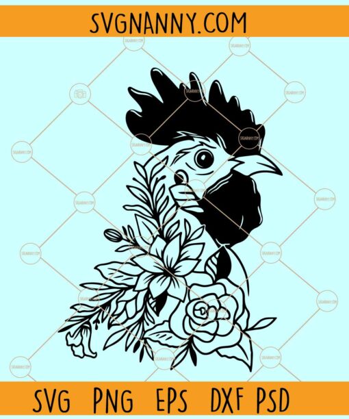 Chicken with flower crown SVG, Chicken with Flower SVG, floral chicken svg