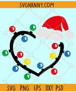 Christmas light heart with santa hat svg, Christmas svg, Christmas sign svg, Christmas svg file