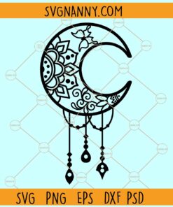 Crescent Moon Mandala Svg, Celestial SVG, Moon SVG, Celestial Moon svg