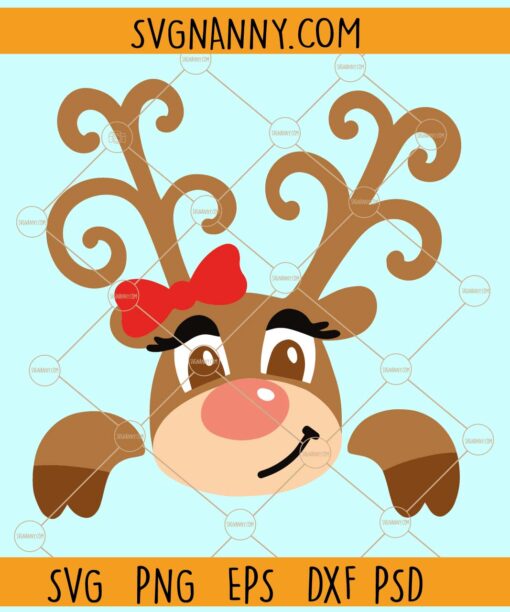 Cute Reindeer with bow svg, Christmas reindeer svg, Christmas svg