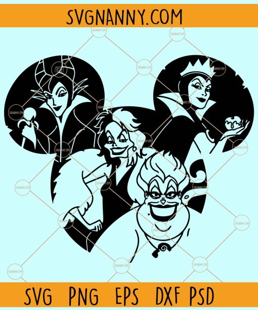 Disney Villains Mickey Ears SVG Maleficent svg, Cruella svg, Ursula svg, Evil Queen svg