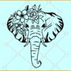 Elephant with flower crown SVG, Elephant Flowers svg, Elephant with floral crown SVG