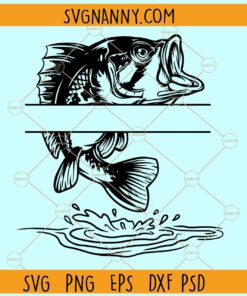 Fish split name frame SVG, fishing name frame monogram svg, Bass Fishing Svg