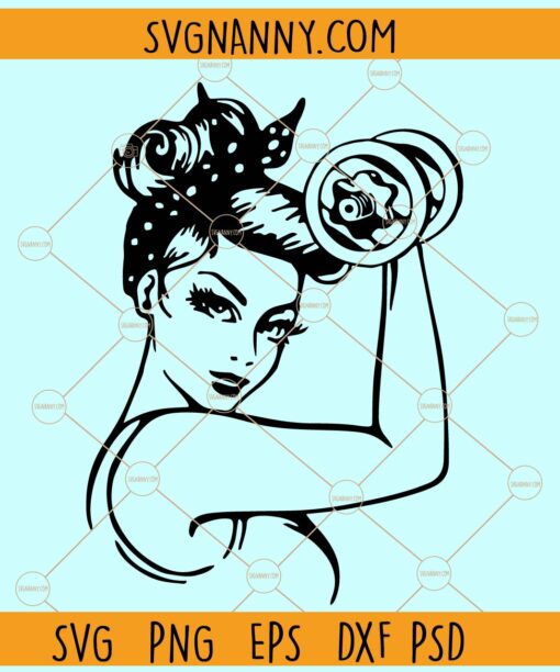 Fitness Girl with dumbbell SVG, female Weightlifting svg, barbell Lady svg