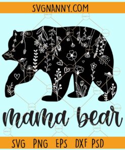 Floral Mama Bear svg, Bear Family svg, Floral Bear Family svg, Floral mama bear clipart svg