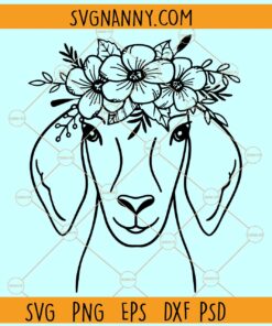 Goat with flower crown SVG, Goat Flowers svg, Goat with floral crown SVG
