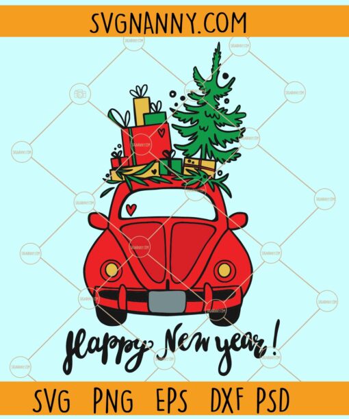 Happy new year Christmas car with gifts svg, Christmas svg, Christmas svg file