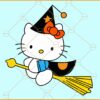 Hello kitty witch SVG, Flying Witch on broom svg, Funny Halloween svg, Halloween shirt svg