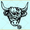 Highland Cow with flower SVG, floral cow head svg, floral cow face svg, Highland Cow Flower Crown SVG