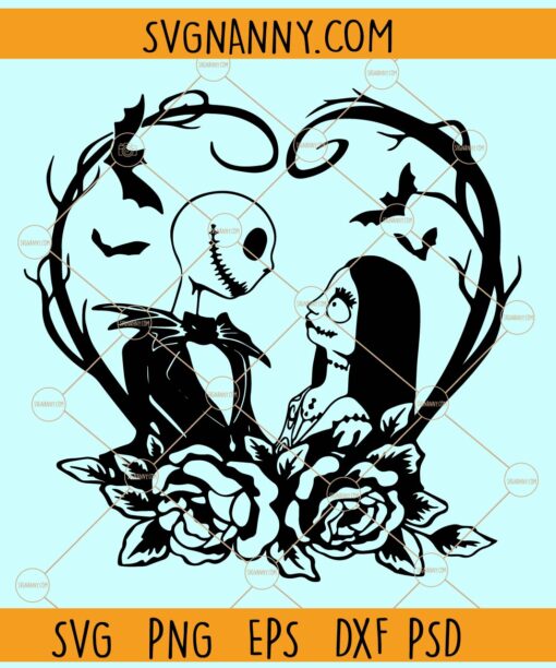 Jack and Sally in Heart SVG, Halloween svg, Halloween shirt svg, Halloween costume svg