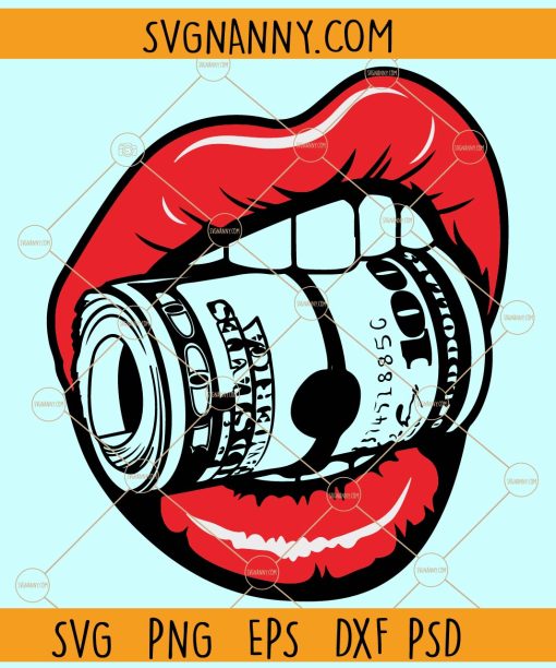 Lips Biting Money Roll SVG, 100 Dollar Bills SVG, Rich Rap Wealth Greed Profit svg