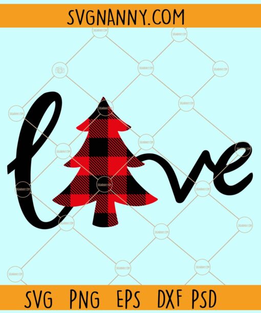 Love Christmas tree svg, Buffalo plaid Christmas tree svg, Christmas svg, Christmas svg files, Merry Christmas svg