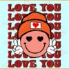 Love You retro Smiley Face Svg, Valentine’s Day Smiley svg, Valentine’s Day Decor svg