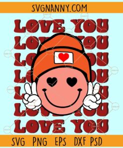 Love You retro Smiley Face Svg, Valentine’s Day Smiley svg, Valentine’s Day Decor svg