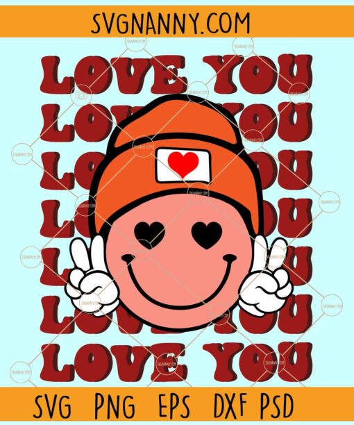 Love You retro Smiley Face Svg, Valentine’s Day Smiley svg, Valentine’s Day Decor svg