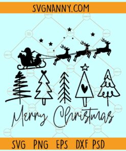 Merry Christmas svg, Christmas trees svg, Santa sleigh svg, Christmas clipart svg