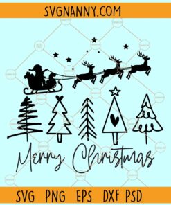 Merry Christmas svg, Christmas trees svg, Santa sleigh svg, Christmas clipart svg