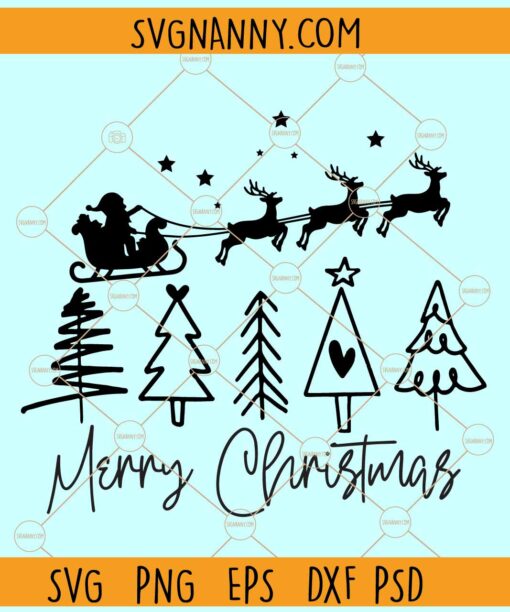 Merry Christmas svg, Christmas trees svg, Santa sleigh svg, Christmas clipart svg