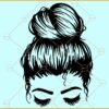 Messy bun with eyelashes SVG, Messy Bun SVG File, Hair SVG, Girl with Lashes svg