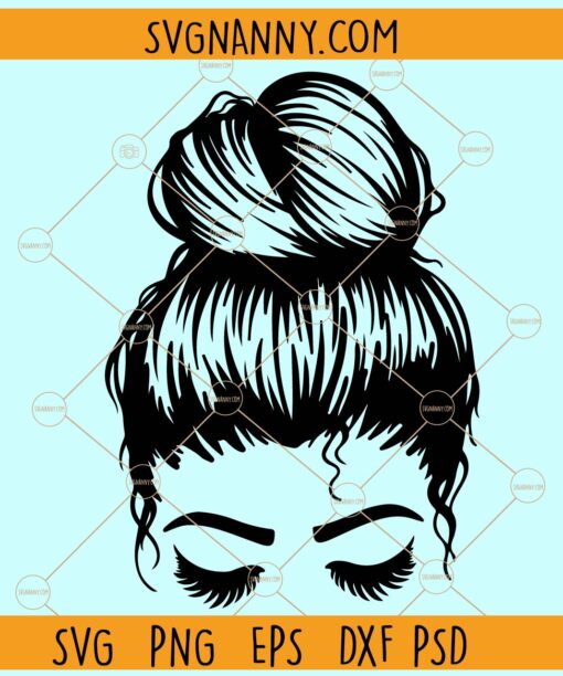 Messy bun with eyelashes SVG, Messy Bun SVG File, Hair SVG, Girl with Lashes svg