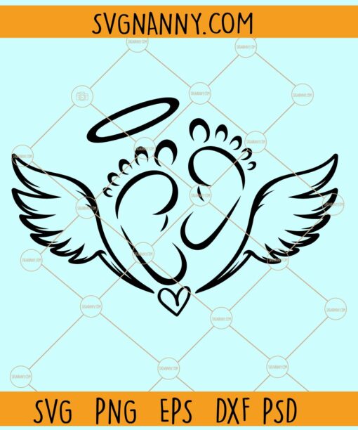 Miscarriage Baby Feet SVG, Angel wings svg, Halo svg, Baby feet svg, Angel Wings SVG for the Loss of a Child svg