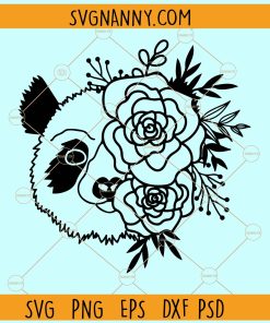 Panda head with flower crown SVG, Panda Face SVG, Panda with Flowers svg