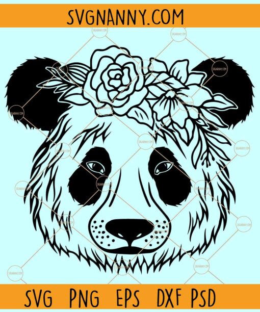 Panda with flower crown SVG, Panda with floral crown SVG, Floral Animal svg, Floral svg