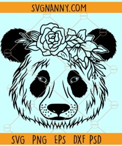 Panda with flower crown SVG, floral panda svg, panda bear svg