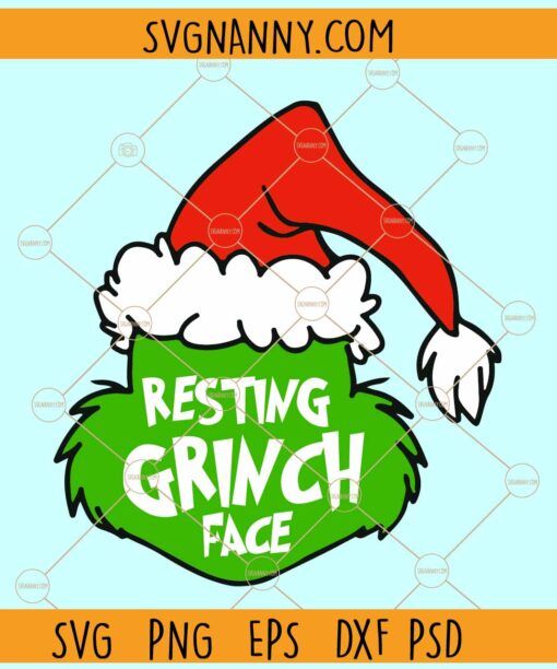 Resting Grinch Face Svg, Grinch Face Svg, Grinch with santa hat svg, Christmas svg