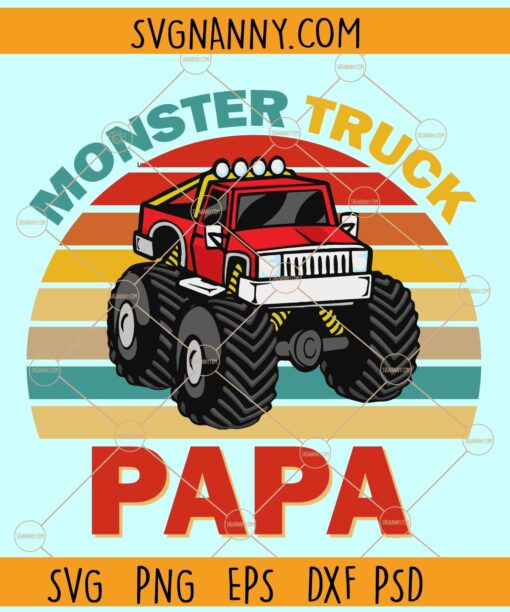 Retro Monster Truck Papa Svg, Retro Background svg, Monster Truck SVG, Monster Truck Racing Svg