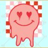 Retro Valentine Smiley Svg, Checkered background svg, Drippy smiley svg, Melting smiley svg