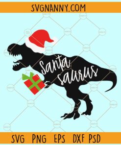 Santa saurus svg, Christmas dinosaur with gift svg, Merry Christmas svg, Christmas svg files