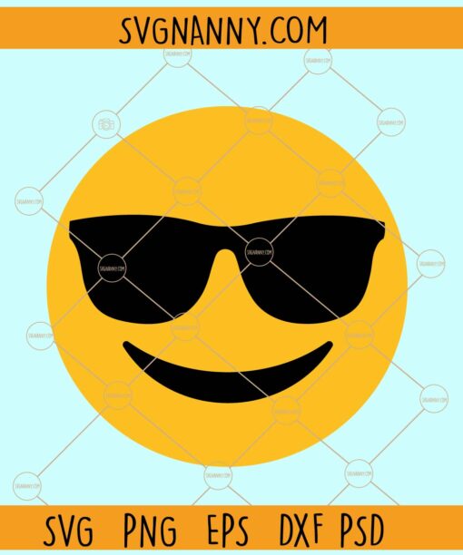 Smiley face with sunglasses svg, Sunglasses smiley face svg, Sunglasses emoji face svg
