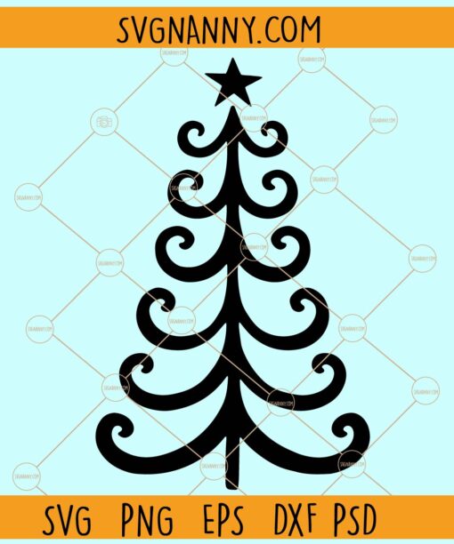 Swirly Christmas tree clipart svg, Swirly Christmas tree svg, Christmas svg files