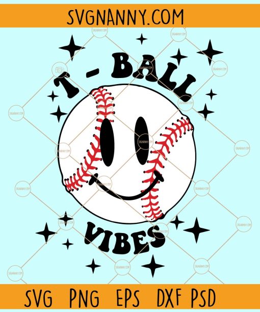 T-ball vibes retro smiley svg, Retro Baseball game day svg, Baseball face smile Png