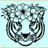 Tiger With Flower Crown svg, Tiger SVG file, Tiger with Floral Crown SVG
