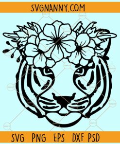 Tiger With Flower Crown svg, Tiger SVG file, Tiger with Floral Crown SVG