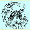 Turtle with wave SVG, Floral Turtle with wave SVG, Sea Turtle SVG, Sea Turtle PNG