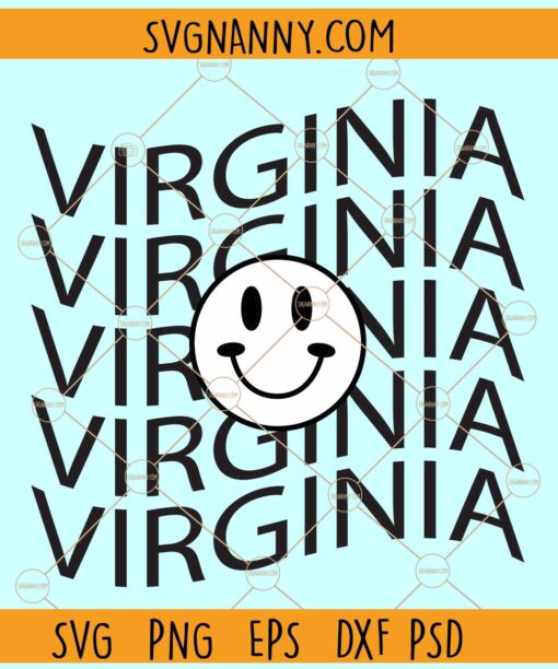 Virginia Retro Smiley svg¸ Virginia svg, Virginia state svg, US State svg, American state svg