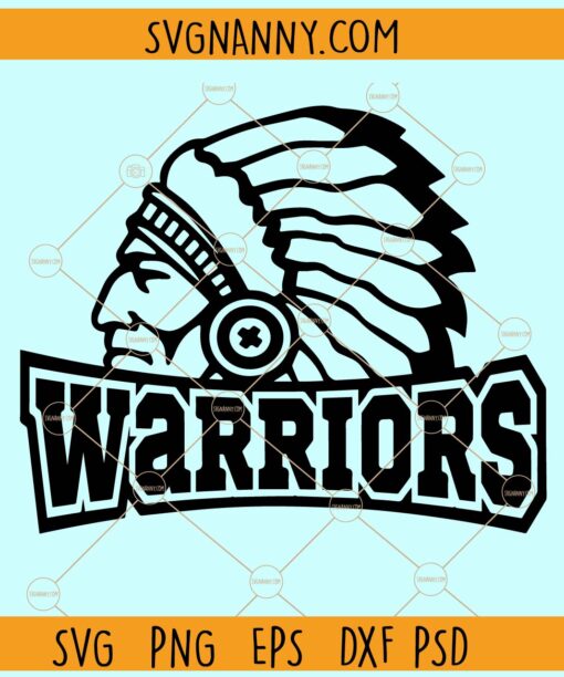 Warrior head dress svg, Warrior Football svg, Warrior mascot svg, Team spirit svg