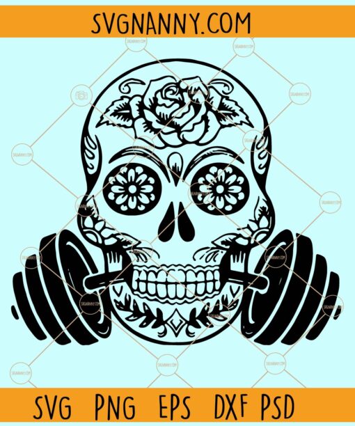 Weightlifting Skull SVG, Sugar skull Weightlifting Svg, Weightlifting svg, Sugar Skull SVG