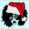 Afro black woman with christmas hat svg, Black Girl with Afro Hair and Christmas Santa Hat svg