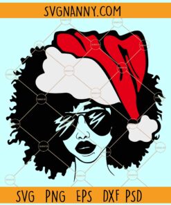 Afro black woman with christmas hat svg, Black Girl with Afro Hair and Christmas Santa Hat svg