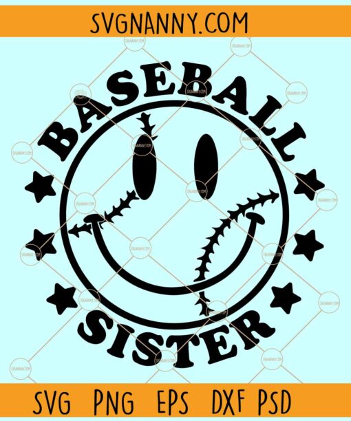 Baseball Sister smiley SVG, Baseball smiley svg, Baseball Svg, Baseball Sister Svg