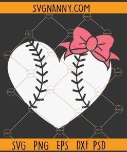 Baseball heart with bow svg, Baseball with Bow Svg, Baseball Svg, Baseball Heart svg