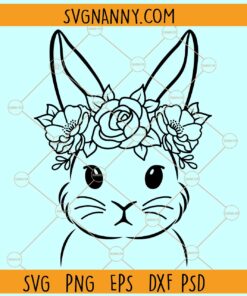 Bunny Face with Flower SVG, Easter Bunny with Flower SVG,  Easter Bunny svg files