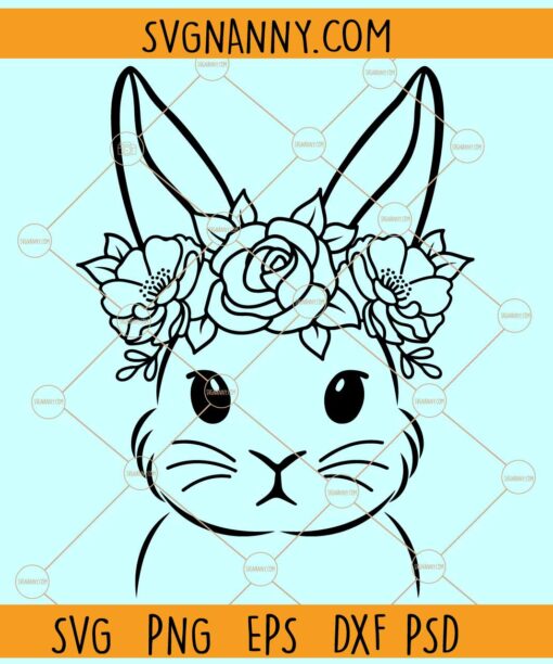 Bunny Face with Flower SVG, Easter Bunny with Flower SVG,  Easter Bunny svg files