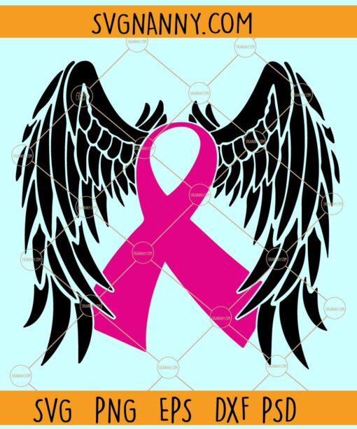 Cancer ribbon with wings svg, Cancer Ribbon SVG, Cancer Survivor SVG