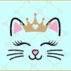 Cat face with crown SVG, Cat face Svg, Cute Cat Svg, Princess Svg, Crown Svg